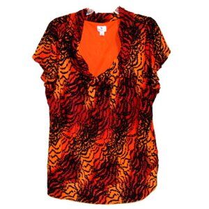 Worthington Women's Multicolor Geometric Print Short Sleeve Cowl Neck Top - 3X